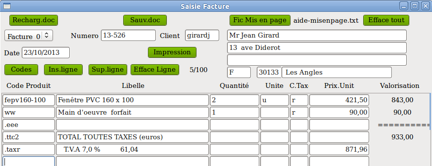 Fenetre Saisie Factures
